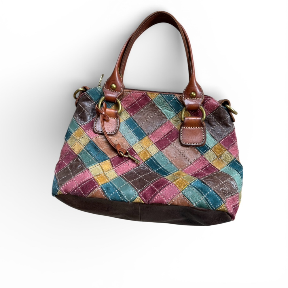 Fossil Multicolor Patchwork Leather Shoulder Bag - Teal Pink Yellow Brown